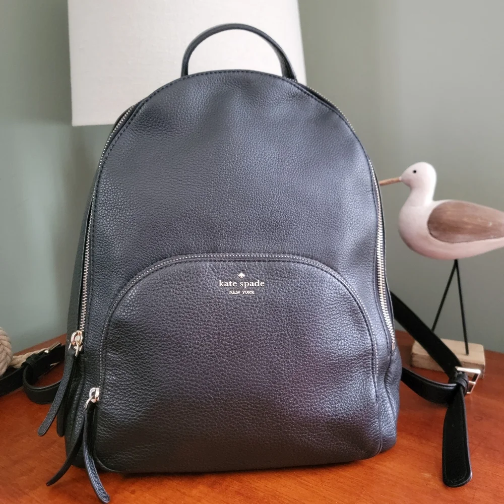 Kate Spade WKRU5945 Jackson Black Pebbled Leather Backpack Bag